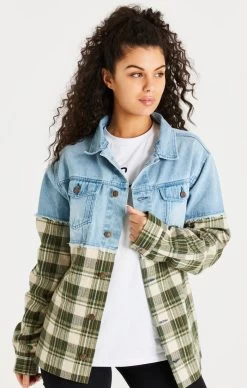 SikSilk Green Plaid Contrast Denim Jacket -Style Zone Shop SS 20065 028 311065c7 c886 4431 8d2d 779b3aa03bde