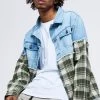 SikSilk Green Plaid Contrast Denim Jacket -Style Zone Shop SS 20065 1 30623e53 a79f 4c48 bf7c 7c99d6b8a2df