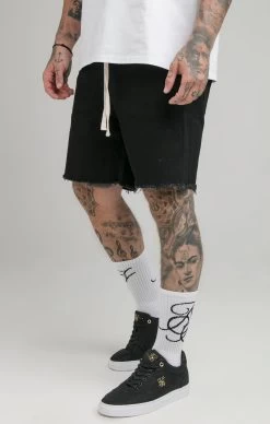SikSilk Black Raw Hem Relaxed Denim Short