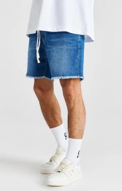 SikSilk Blue Raw Hem Relaxed Denim Short