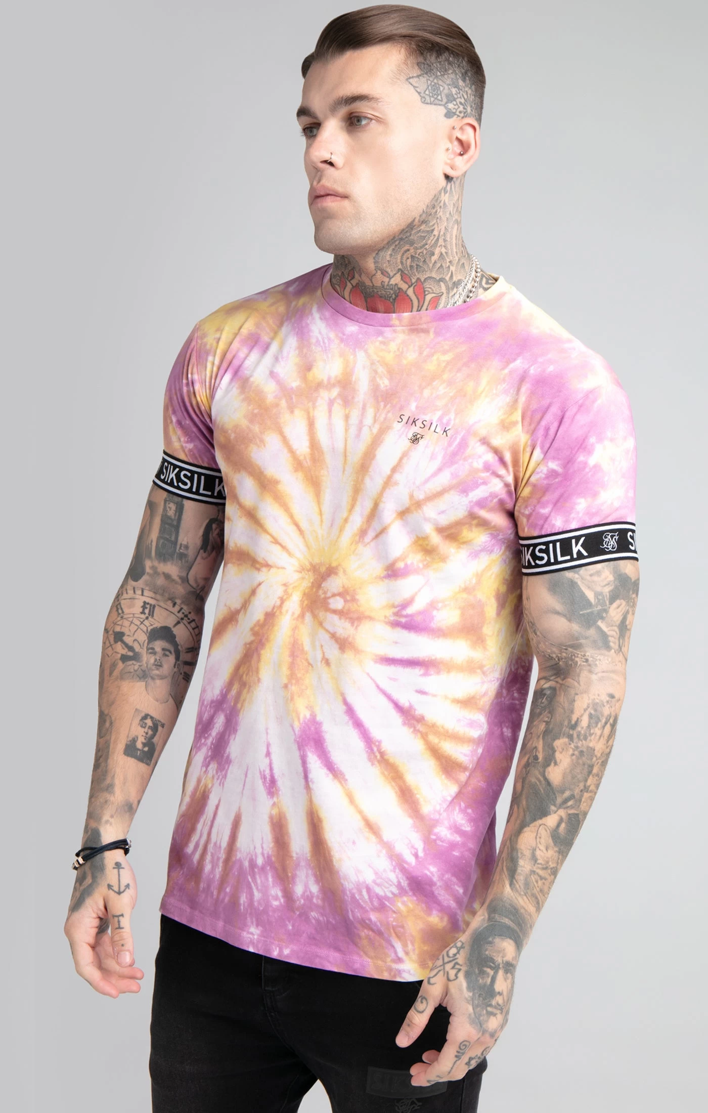SikSilk Pink Tie Dye Elastic Cuff T-Shirt 3 SikSilk Pink Tie Dye Elastic Cuff T-Shirt