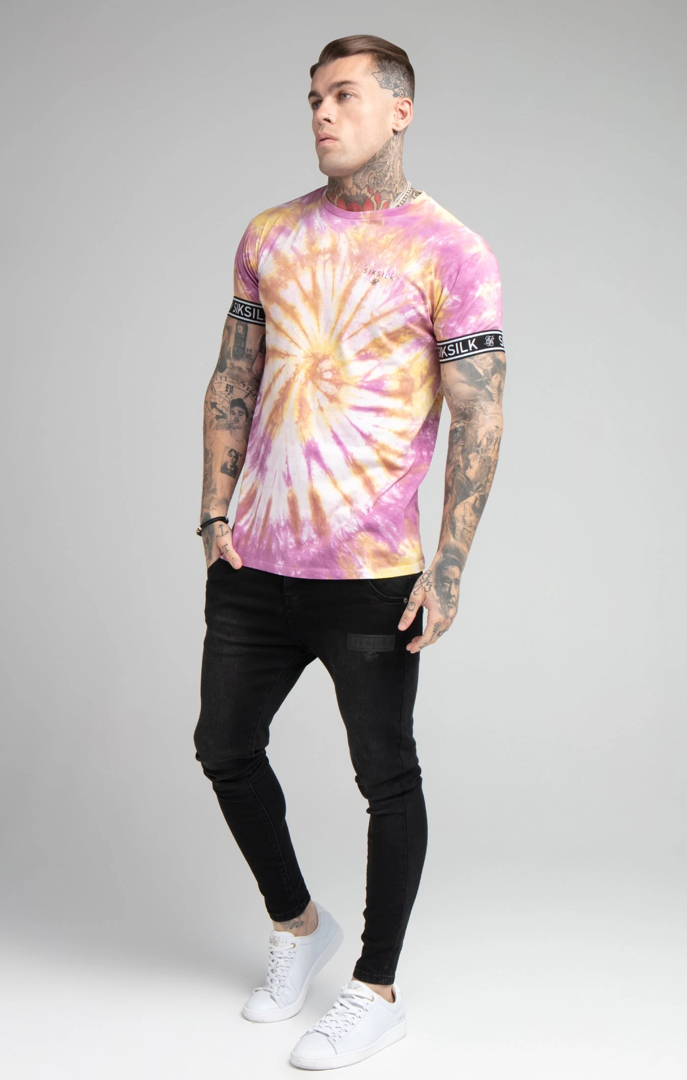 SikSilk Pink Tie Dye Elastic Cuff T-Shirt 5 SikSilk Pink Tie Dye Elastic Cuff T-Shirt - Image 3