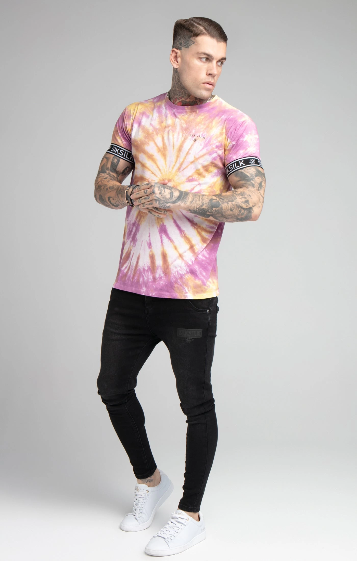 SikSilk Pink Tie Dye Elastic Cuff T-Shirt 6 SikSilk Pink Tie Dye Elastic Cuff T-Shirt - Image 4