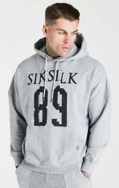 SikSilk Grey Cut And Sew Logo Overhead Hoodie