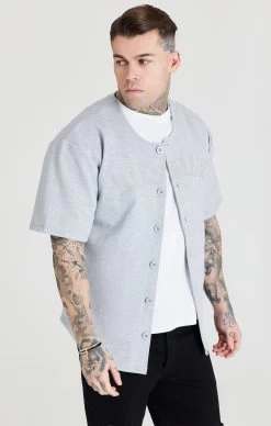 SikSilk Grey Marl Applique Logo Baseball Jersey