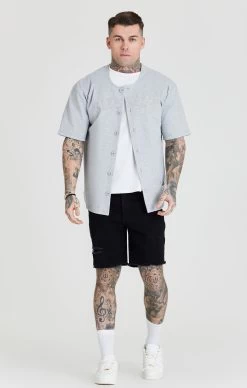 SikSilk Grey Marl Applique Logo Baseball Jersey -Style Zone Shop SS 20297 4