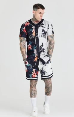 SikSilk Black & Ecru Print Baseball Jersey -Style Zone Shop SS 20428 004