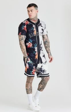 SikSilk Black & Ecru Print Baseball Jersey -Style Zone Shop SS 20428 006