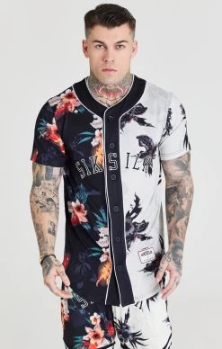 SikSilk Black & Ecru Print Baseball Jersey