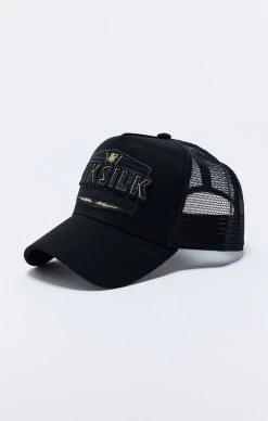 SikSilk Black Applique Patch Mesh Trucker Cap