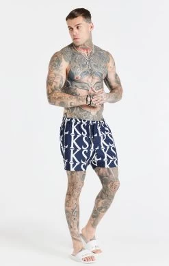 SikSilk Navy Print Longline Swim Short -Style Zone Shop SS 20852 3 7c672f79 bc20 4811 b0d0 ddb224b89382