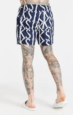 SikSilk Navy Print Longline Swim Short -Style Zone Shop SS 20852 4 bfae4382 4559 4a17 ac91 16af96e6437c