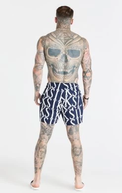 SikSilk Navy Print Longline Swim Short -Style Zone Shop SS 20852 5 b26cbaac af90 400b a65d e19c58266ebf