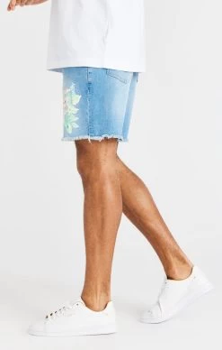 SikSilk Raw Floral Denim Shorts - Light Midstone Blue -Style Zone Shop SS 20944 017