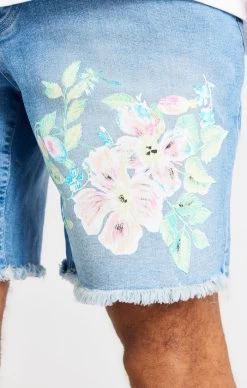 SikSilk Raw Floral Denim Shorts - Light Midstone Blue -Style Zone Shop SS 20944 020