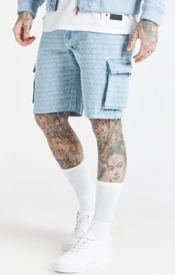 SikSilk Blue Jacquard Denim Cargo Short