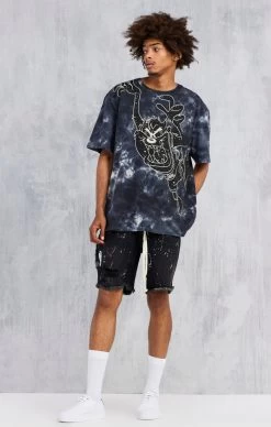 Black Space Jam X SikSilk Applique Distressed Denim Short -Style Zone Shop SS 21585 SS 21605 0002