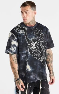 Space Jam X SikSilk Marble Wash Oversized Graphic Tee - Black & Ecru