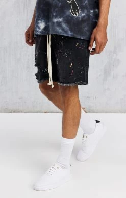 Black Space Jam X SikSilk Applique Distressed Denim Short -Style Zone Shop SS 21605 1