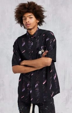 Black Space Jam X SikSilk Stripe Shirt -Style Zone Shop SS 21607 5