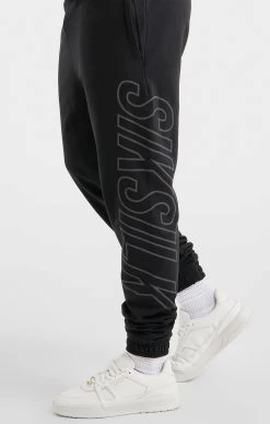 SikSilk Black Sports Relaxed Fit Large Branding Pant