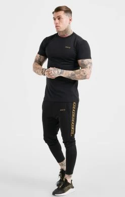 SikSilk Black Sports Taped Muscle Fit Track Pant -Style Zone Shop SS 21685 3A