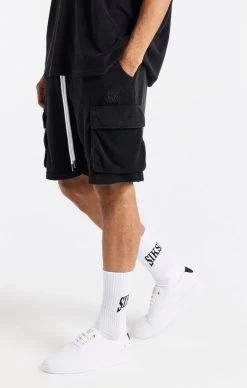 SikSilk Black Towelling Cargo Short