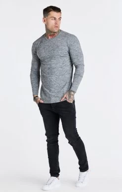 SikSilk Grey Marl Long Sleeve Muscle Fit T-Shirt -Style Zone Shop SS 21869 00007 4cc01013 4e14 43b9 a582 cd8970422646