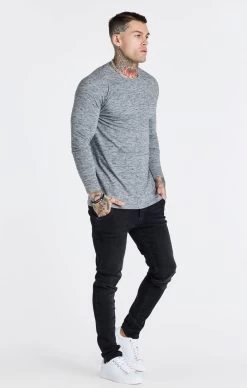SikSilk Grey Marl Long Sleeve Muscle Fit T-Shirt -Style Zone Shop SS 21869 4 1c030573 e40e 4ed4 b23d 9796f41524c7