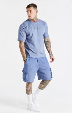 SikSilk Blue Washed Cargo Short -Style Zone Shop SS 22068 SS 22071 0026