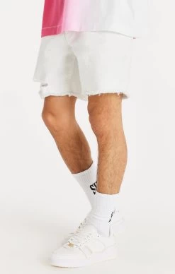 SikSilk White Raw Hem Distressed Denim Short