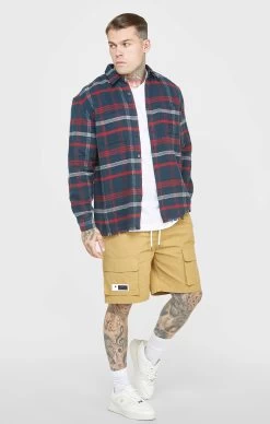SikSilk Navy Towelling Logo Long Sleeve Check Shirt -Style Zone Shop SS 22251 4