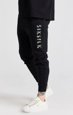SikSilk Black Floral Embroidered Cuffed Track Pant