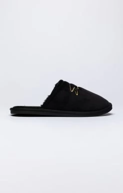 SikSilk Black Slipper With Embroidered Logo