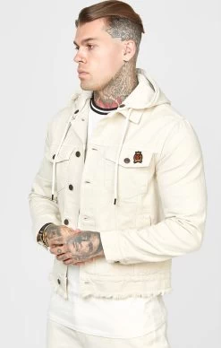SikSilk Ecru Hooded Denim Jacket