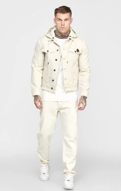 SikSilk Ecru Hooded Denim Jacket -Style Zone Shop SS 22435 3