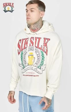 SikSilk Ecru Varsity Anniversary Print Oversized Hoodie