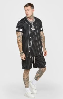 SikSilk Black Baseball Jersey -Style Zone Shop SS 22459 4C