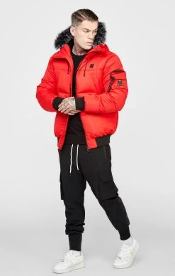 SikSilk Red Bomber Jacket -Style Zone Shop SS 22509 3C