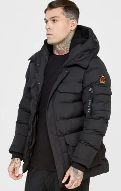 SikSilk Black Parka Coat