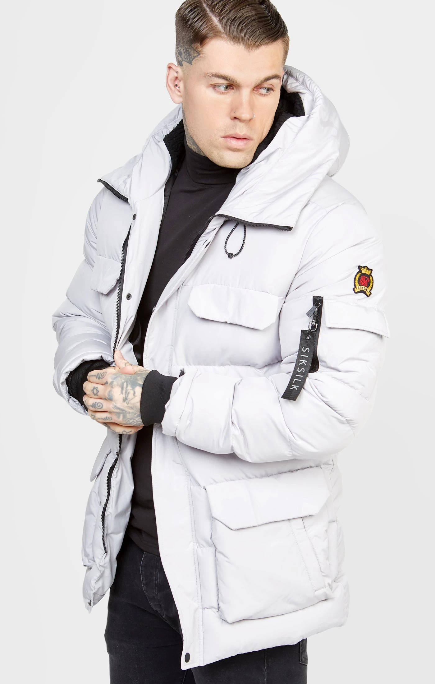 SikSilk Grey Parka Jacket 3 SikSilk Grey Parka Jacket