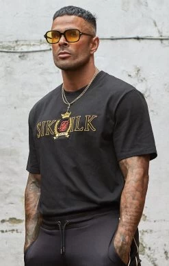 SikSilk Black Crest Oversized T-Shirt