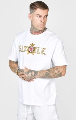 SikSilk White Oversized Crest T-Shirt