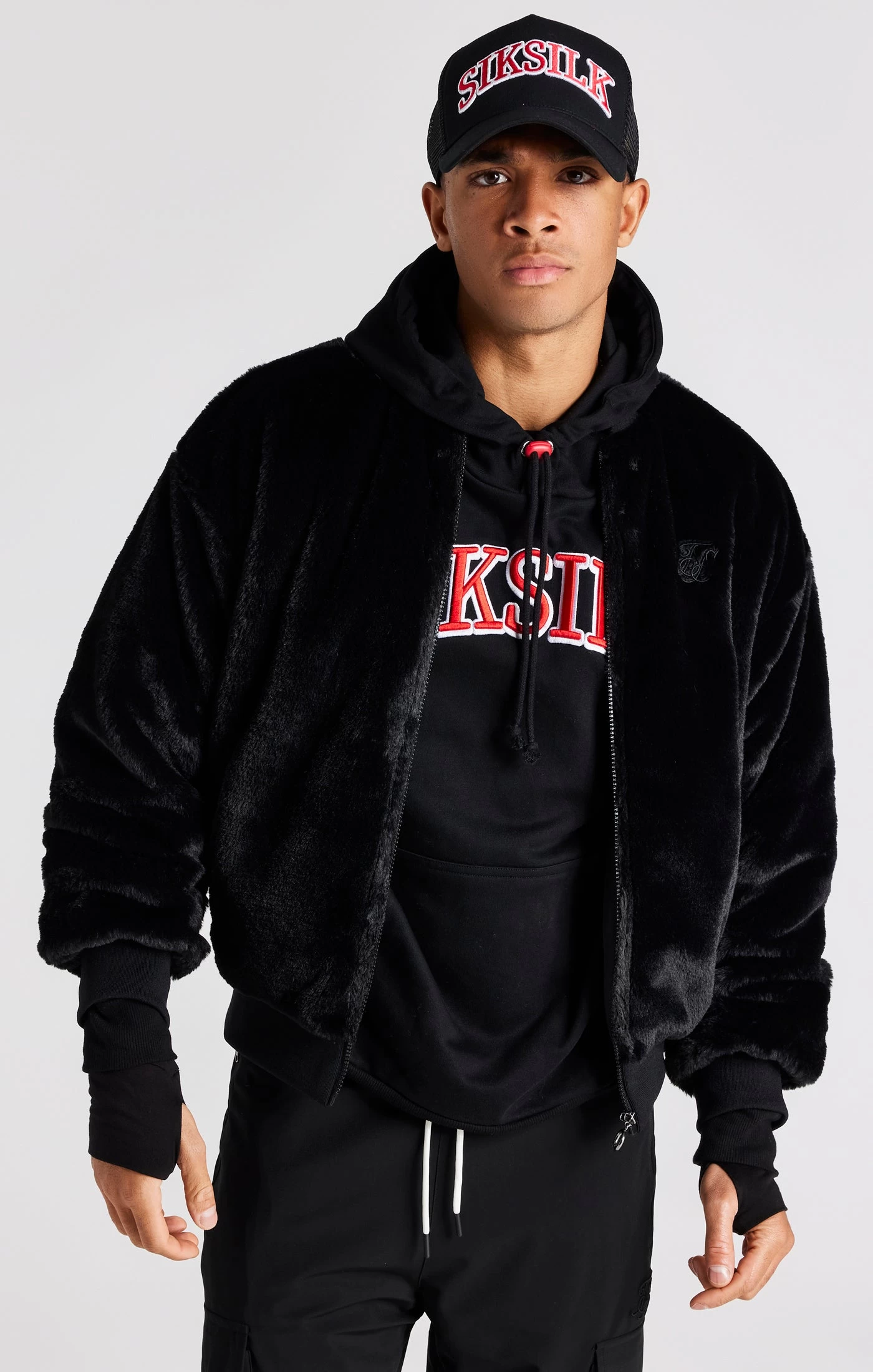 SikSilk Black Faux Fur Bomber Jacket 4 SikSilk Black Faux Fur Bomber Jacket - Image 2