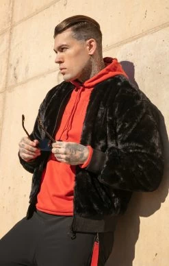 SikSilk Black Faux Fur Bomber Jacket
