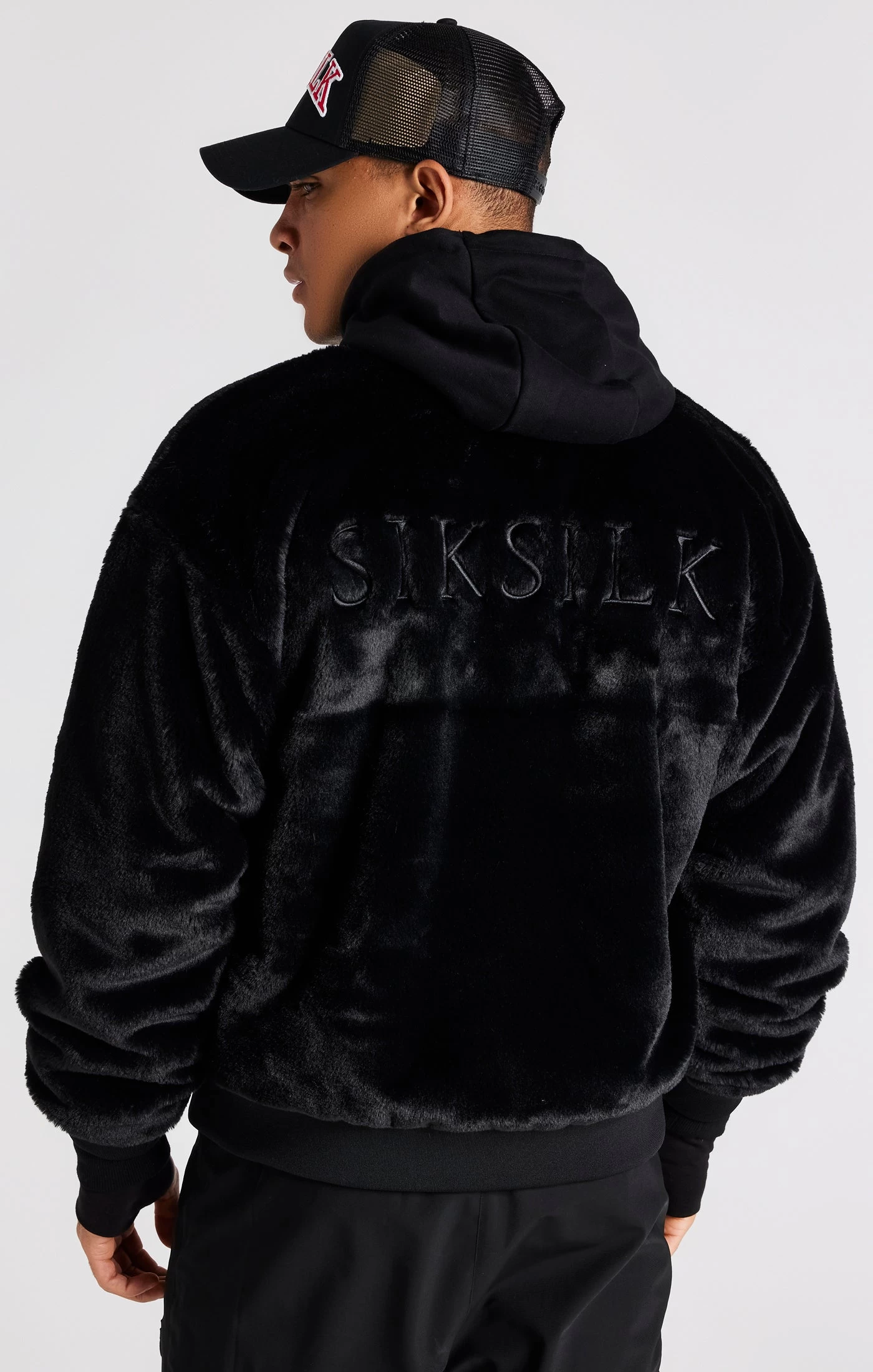 SikSilk Black Faux Fur Bomber Jacket 8 SikSilk Black Faux Fur Bomber Jacket - Image 6