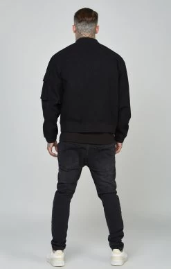 SikSilk Black Repeat Logo Denim Bomber Jacket -Style Zone Shop SS 22566 5 f943f1c5 2fb5 4441 9ceb 7ef37ee22541