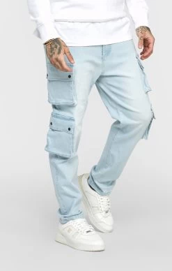SikSilk Blue Loose Fit Denim Cargo Pant