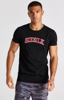 SikSilk Black Logo Short Sleeve Muscle Fit T-Shirt