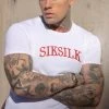 SikSilk White Logo Short Sleeve Muscle Fit T-Shirt